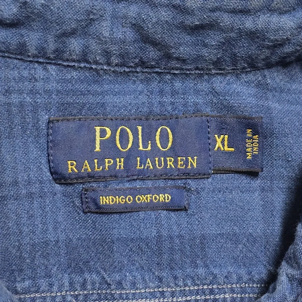 Polo Ralph Lauren Indigo Oxford Popover Shirt Mens XL Blue Plaid Beach Preppy